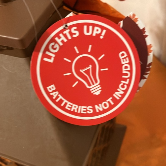 Brown lantern with realistic, colorful leaves, and lights up - Picture 3 of 7